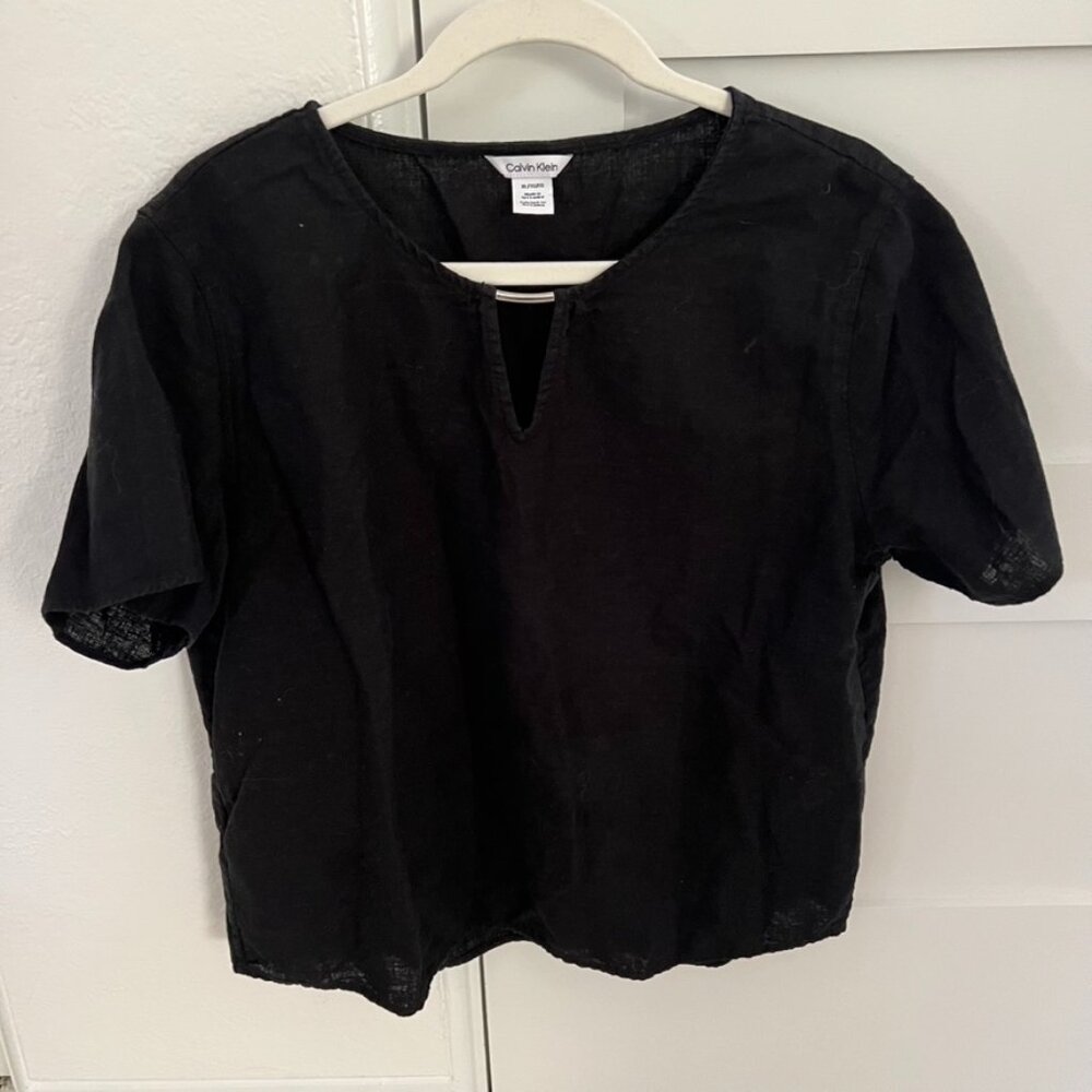 Calvin Klein black gauze v neck blouse women's size xl